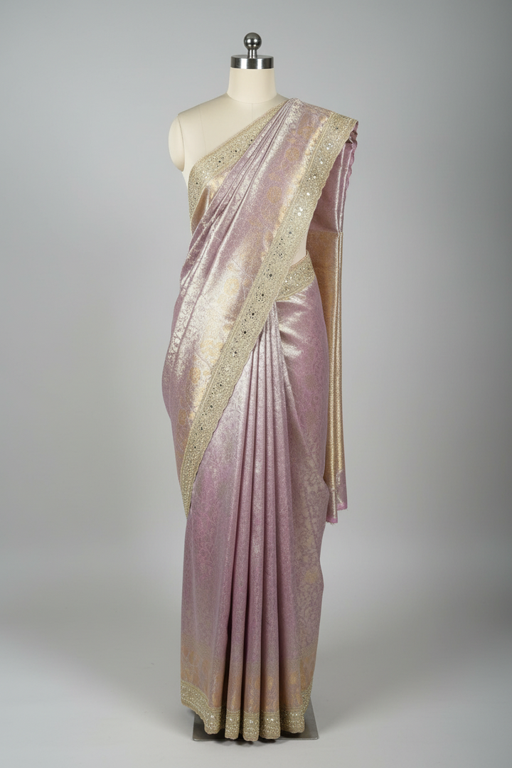 Lilac Shade Kanjivaram Embossed Tissue Designer Banarasi Saree