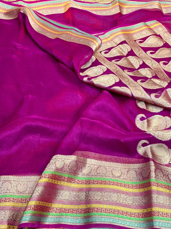 Majenta Pure Tissue Silk Banarasi Saree