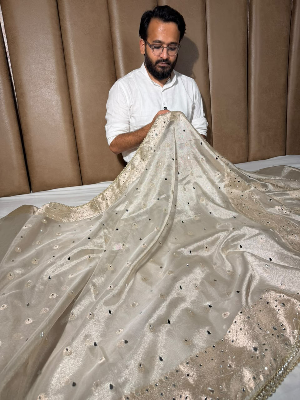 Majestic Mirror Work Kora Tissue Banarasi Saree