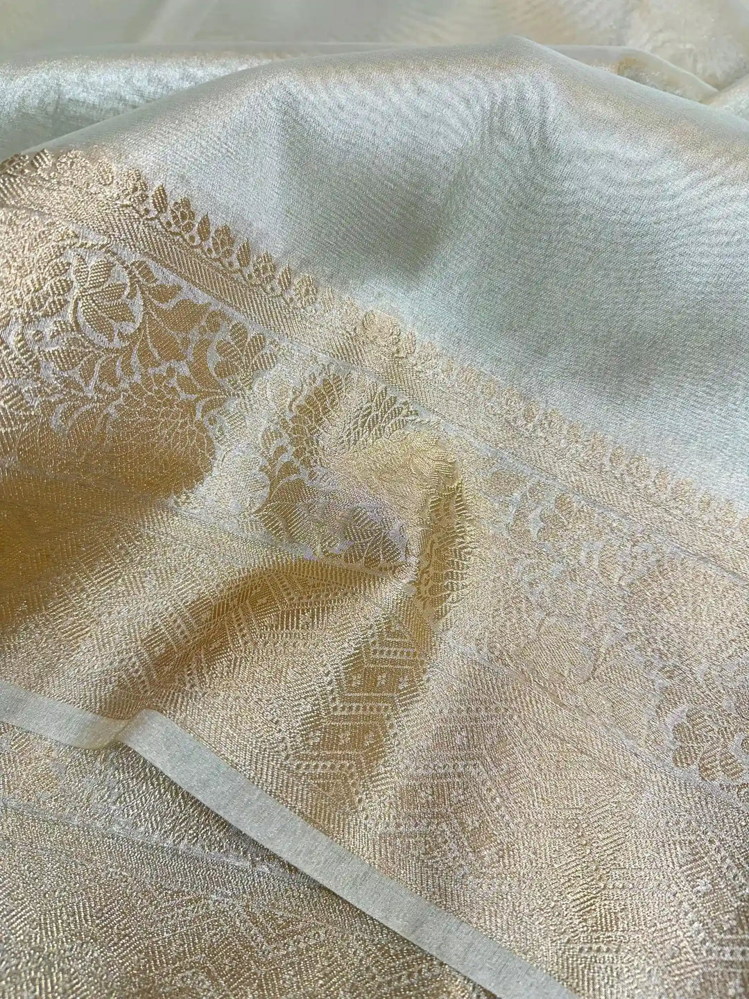 Water Gold colour Malaika Arora Inspired Tissue Silk Saree