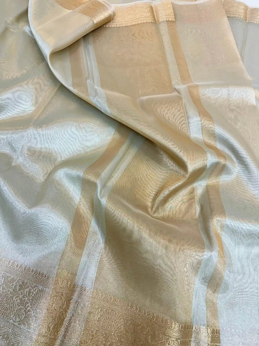 Water Gold colour Malaika Arora Inspired Tissue Silk Saree