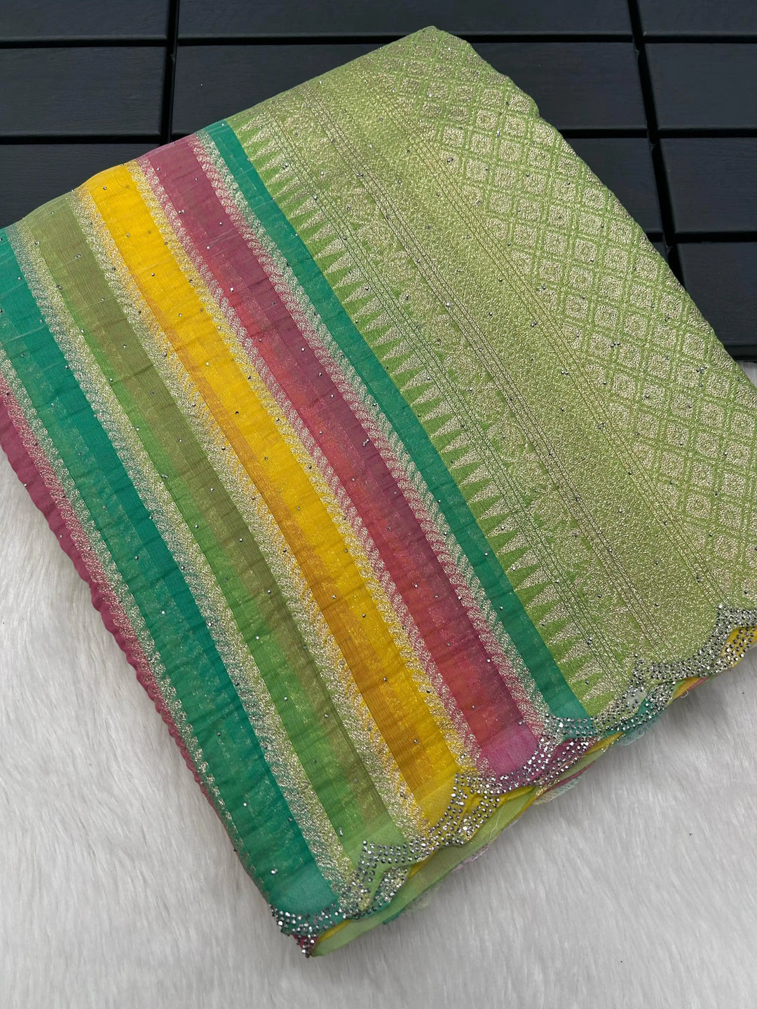 Manish Malhotra Inspired Parrot Green Viscose Silk Saree