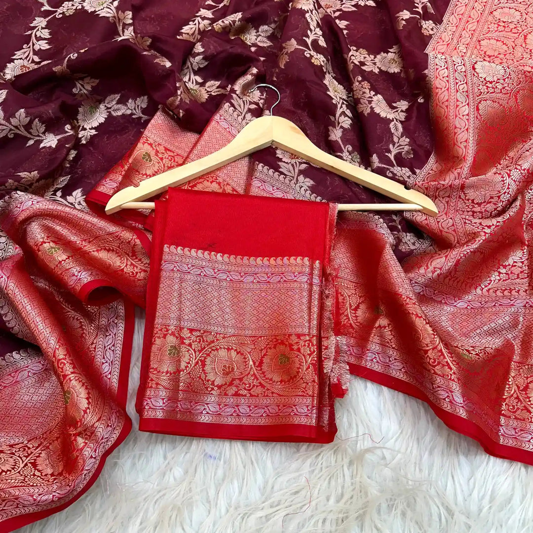 Maroon Chinia Silk Banarasi Saree