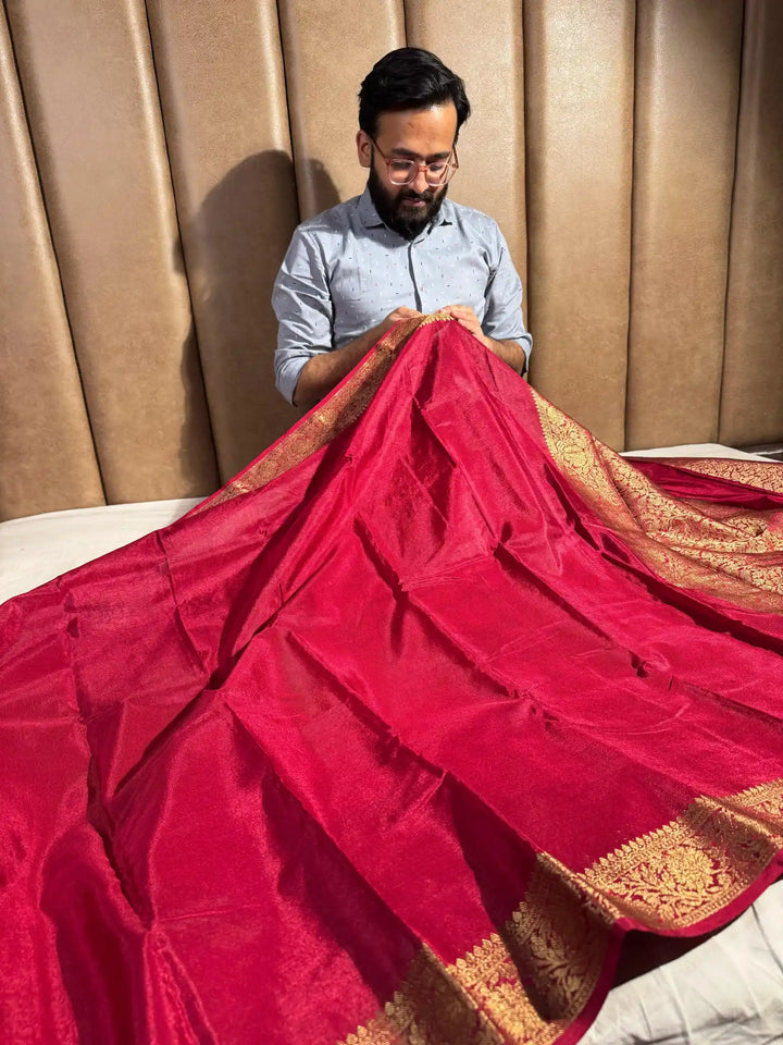 Maroon Mysore Crepe Silk Zari Floral Banarasi Saree