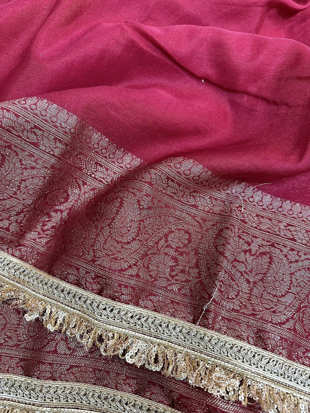 Maroon Mysore Silk Designer Lace Attached Banarasi Saree