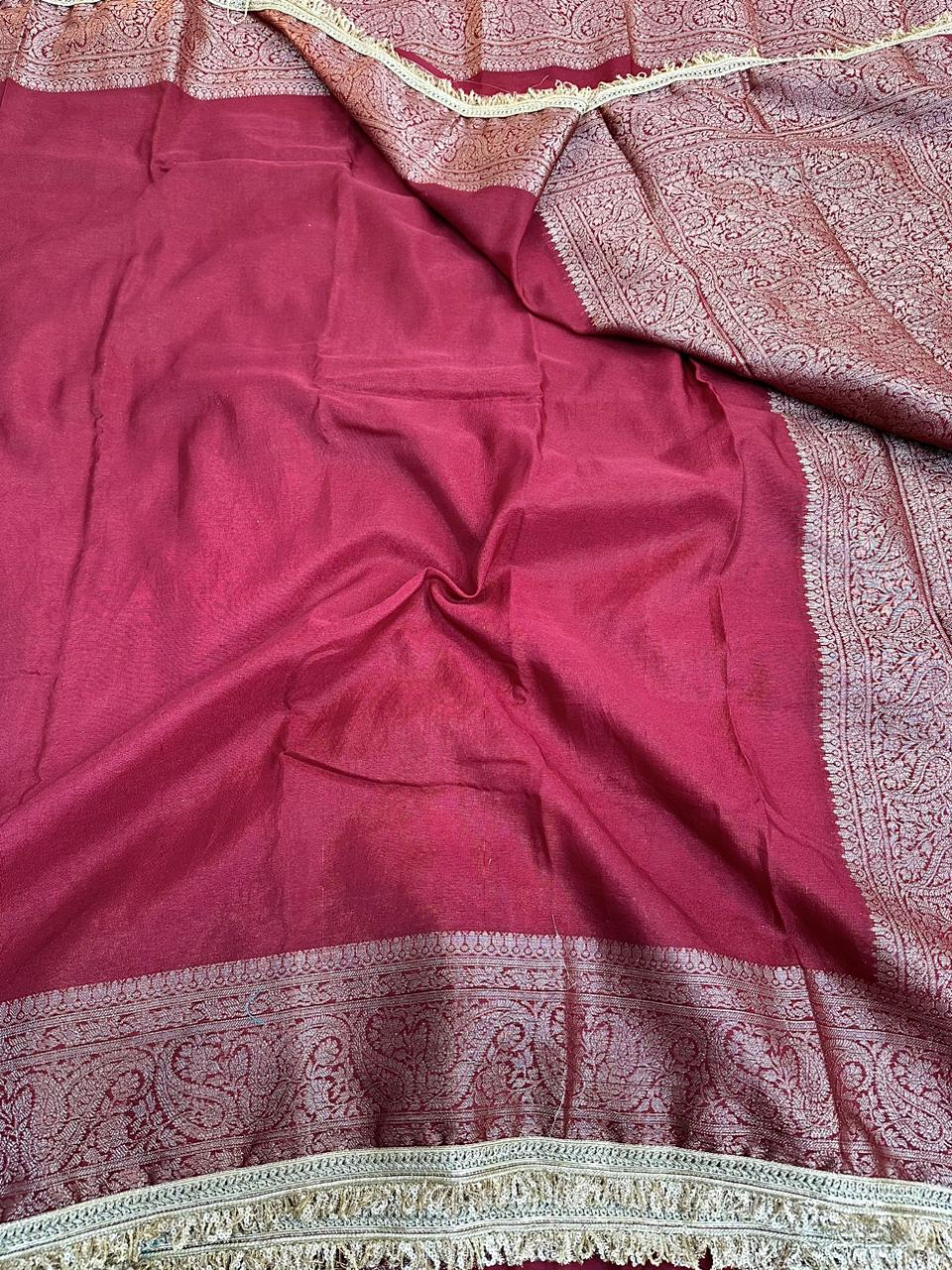 Maroon Mysore Silk Designer Lace Attached Banarasi Saree