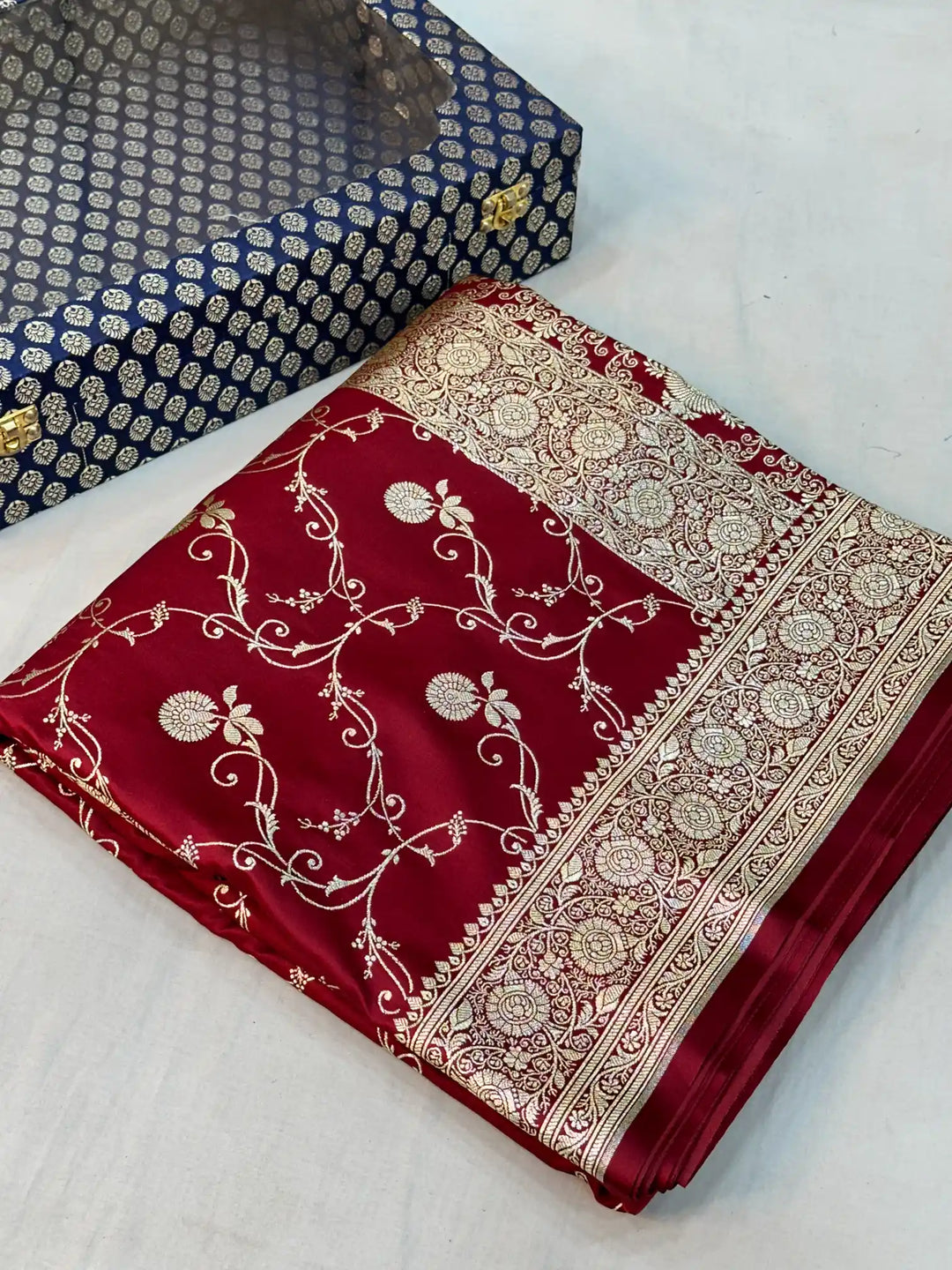 Maroon Satin Silk Saree with Rich Texture Design and Classical Pallu