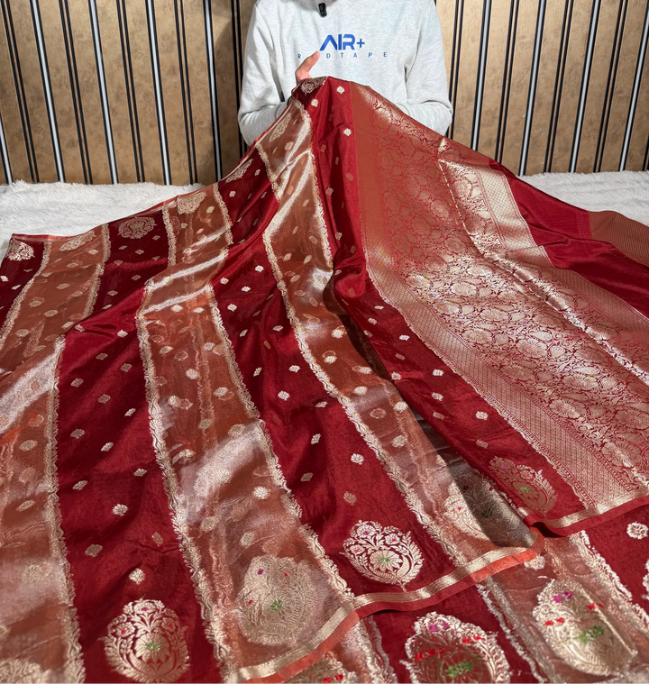 Maroon Chinia Tissue Silk Heritage Weave Banarasi Saree