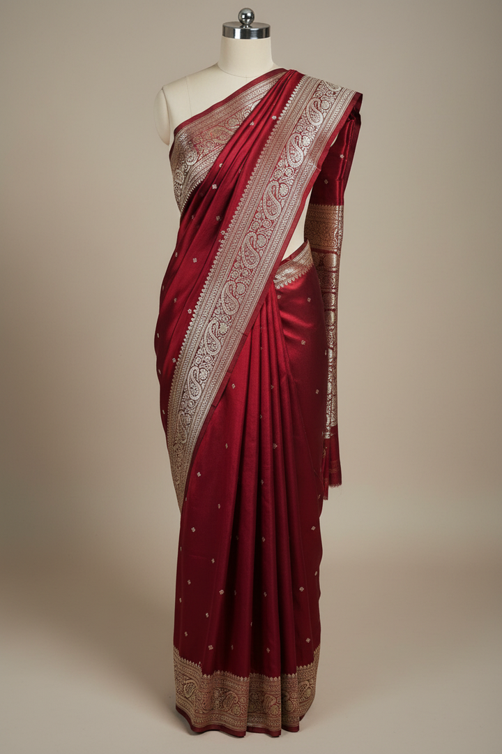 Maroon Premium Mashru Katan Silk Banarasi Saree