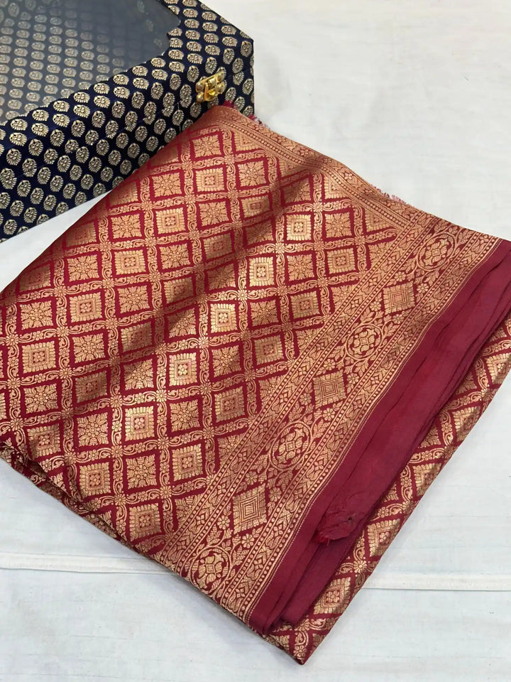 Maroon shade brocade weave pure katan silk saree
