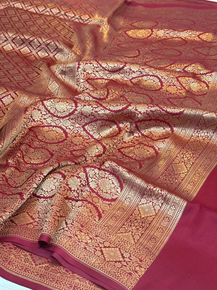 Maroon shade brocade weave pure katan silk saree