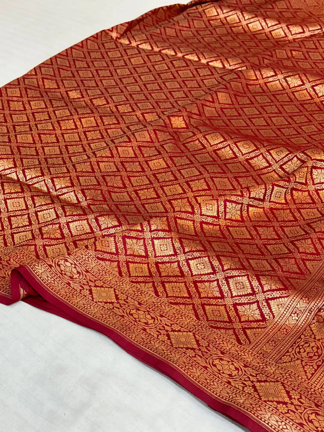 Maroon shade brocade weave pure katan silk saree