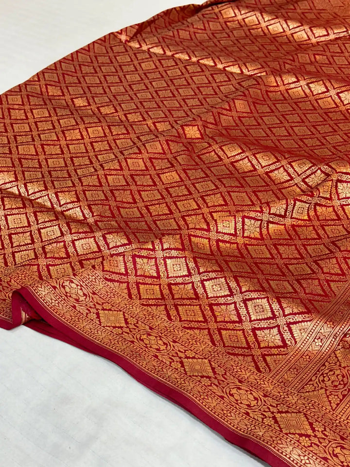 Maroon shade brocade weave pure katan silk saree