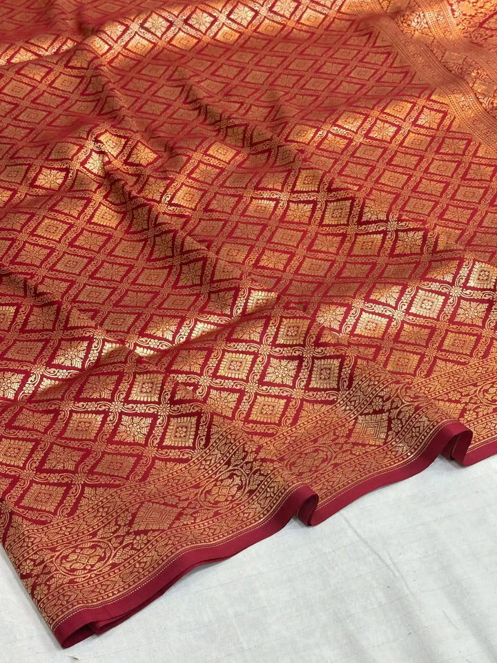 Maroon shade brocade weave pure katan silk saree