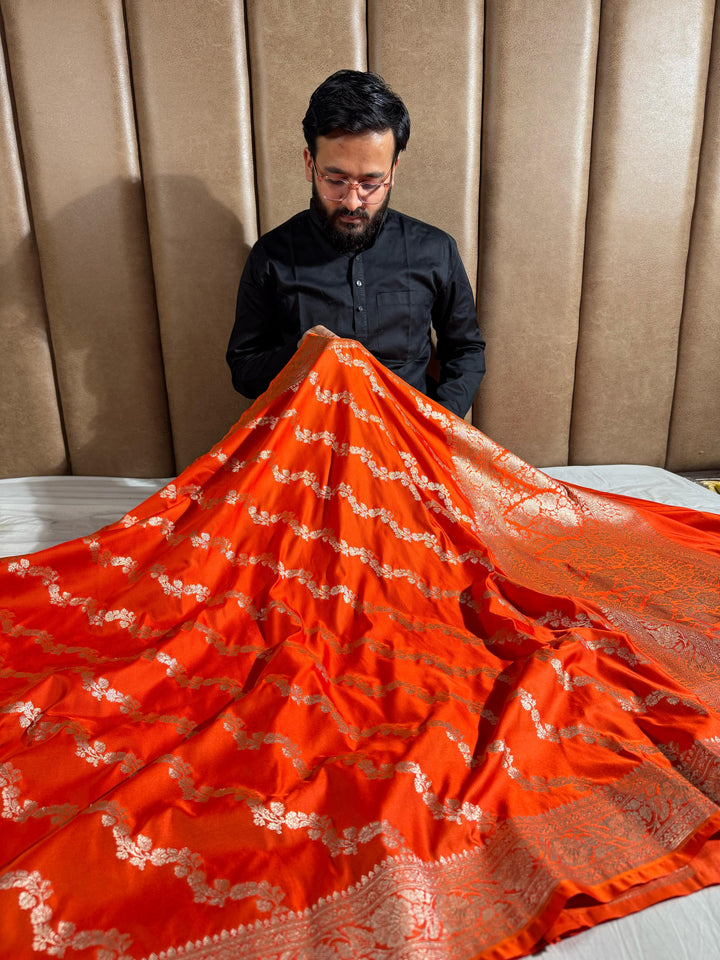 Premium Orange Shade Mashru Katan Silk Saree