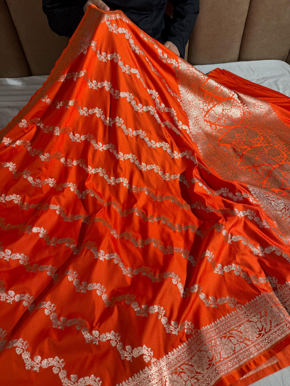 Premium Orange Shade Mashru Katan Silk Saree