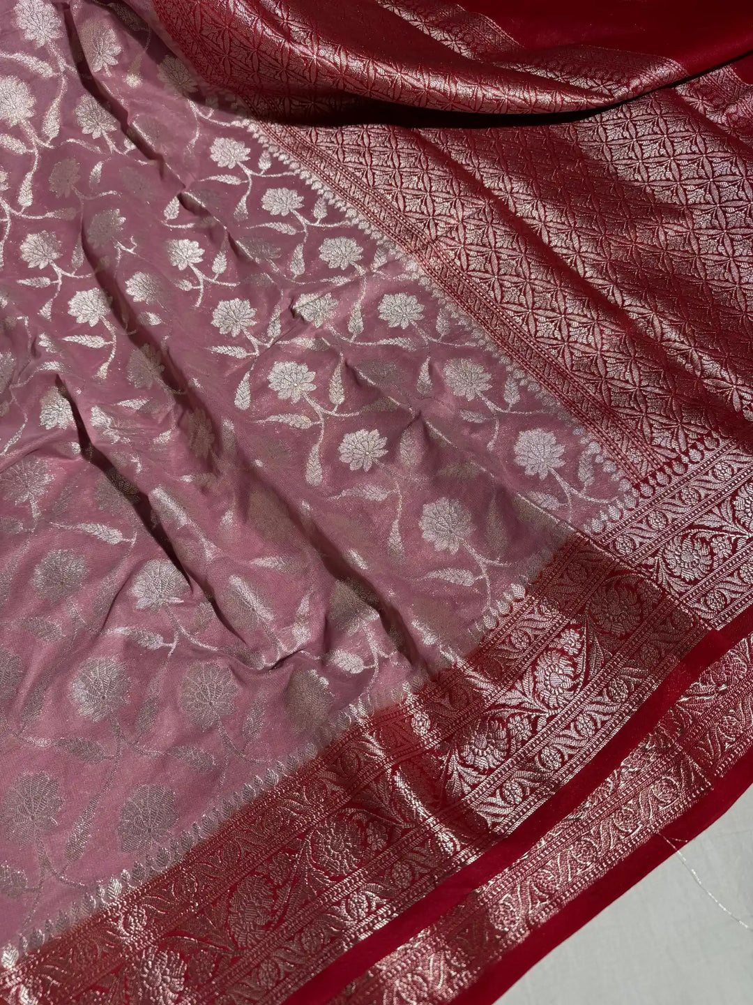 Mauve Banarasi Khaddi Shiffon Silk Saree with rich pallu and blouse