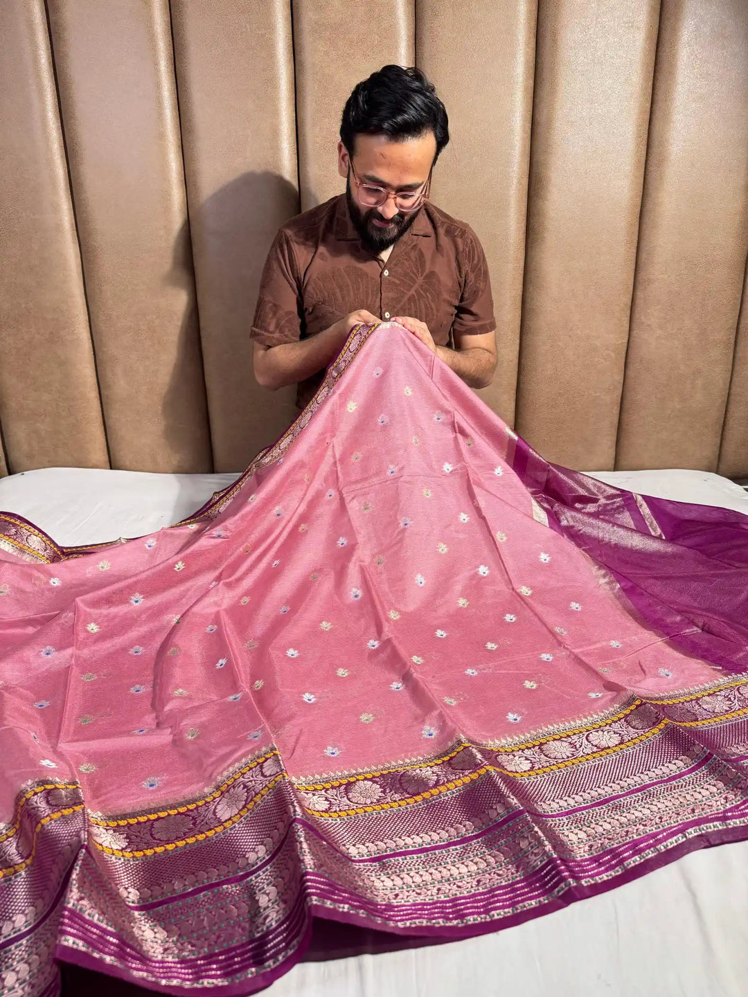 Mauve Peach Banarasi Warm Silk Saree with Traditional Border