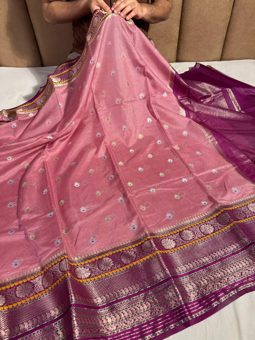 Mauve Peach Banarasi Warm Silk Saree with Traditional Border