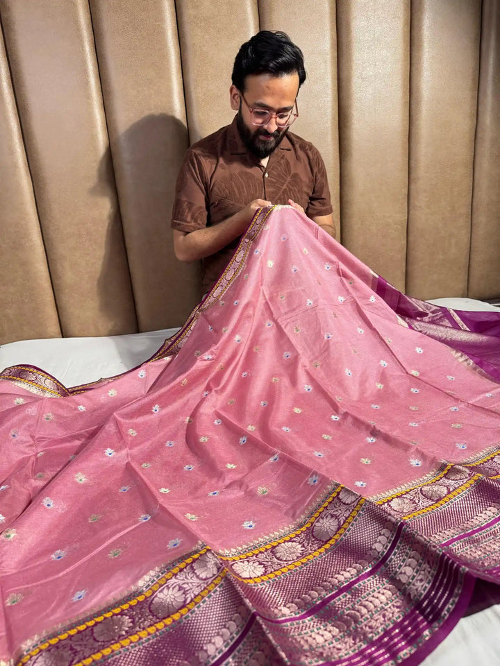 Mauve Peach Banarasi Warm Silk Saree with Traditional Border