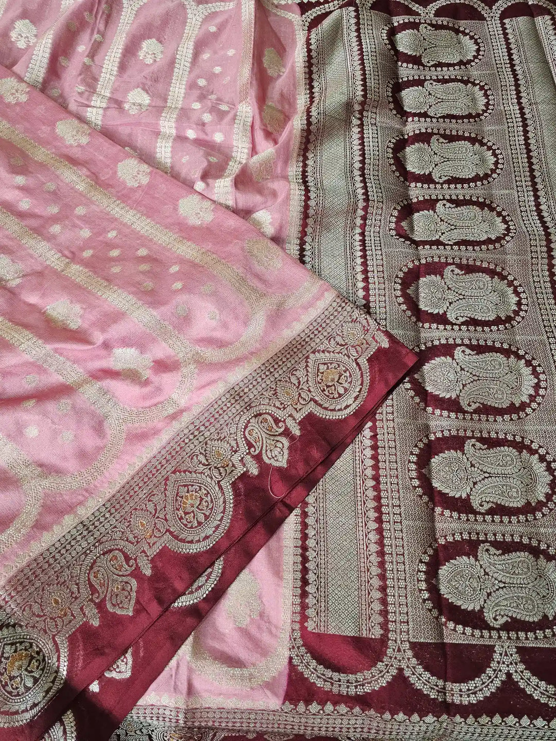 Mauve Peach Chinia Silk Meena Buta Banarasi Saree