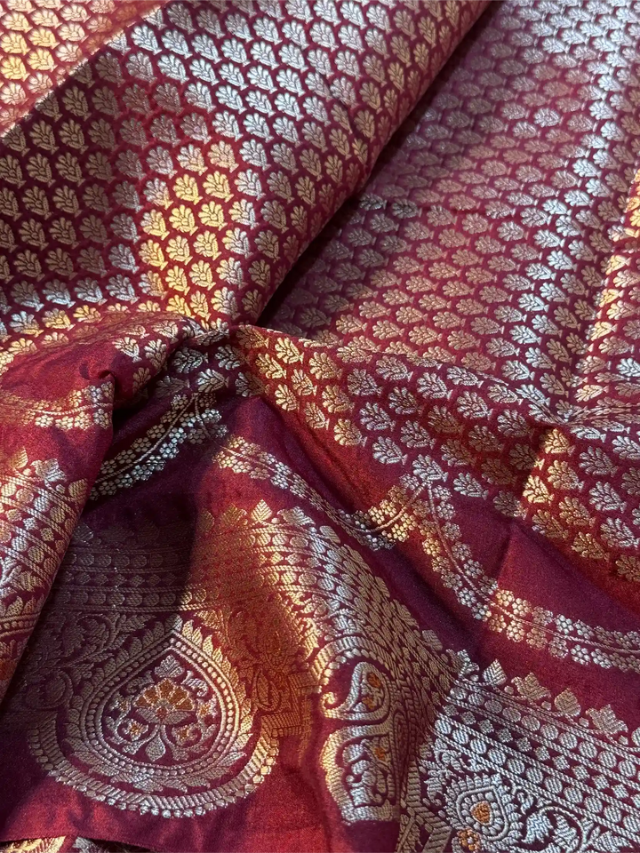 Mauve Peach Chinia Silk Meena Buta Banarasi Saree