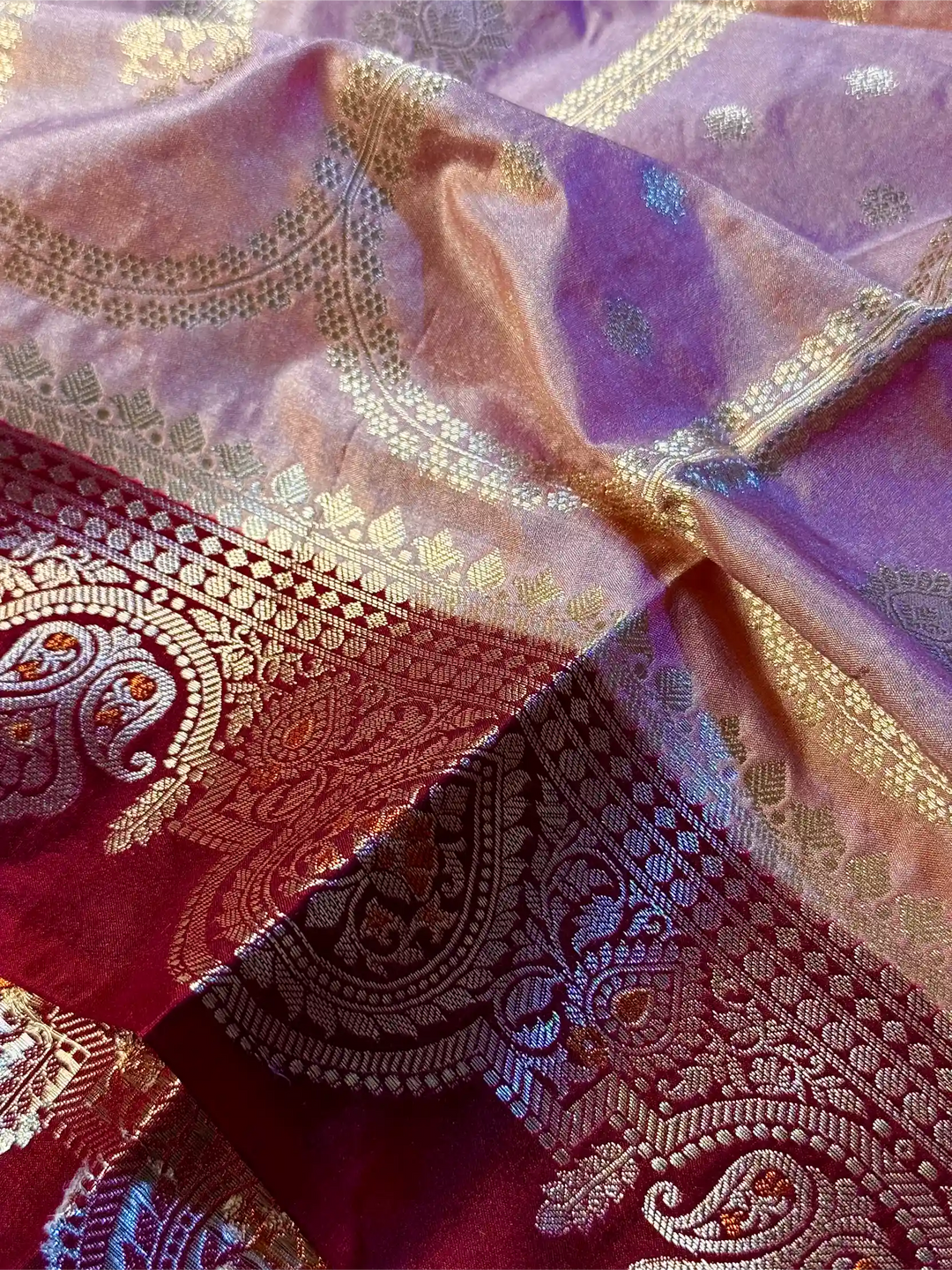 Mauve Peach Chinia Silk Meena Buta Banarasi Saree