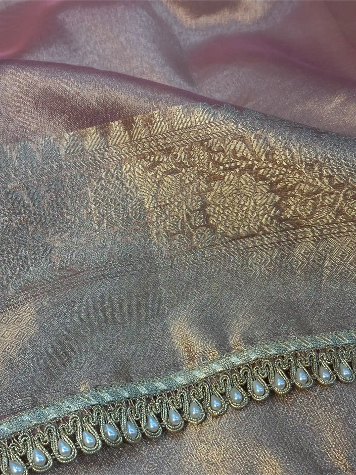 Mauve Pink Glass Tissue Silk Designer Banarasi Saree