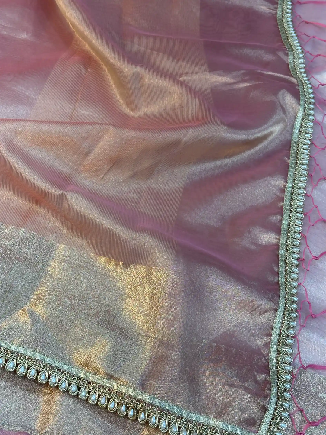 Mauve Pink Glass Tissue Silk Designer Banarasi Saree