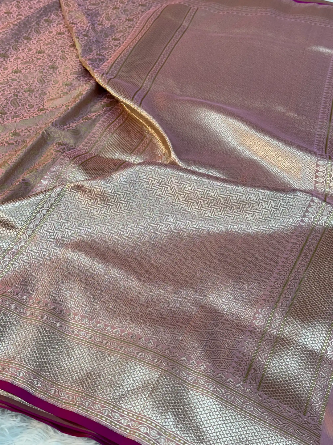Mauve Pink Intricate Mashru Katan Silk Tanchoi Banarasi Saree