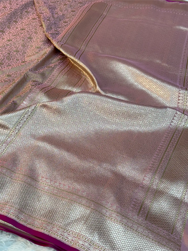 Mauve Pink Intricate Mashru Katan Silk Tanchoi Banarasi Saree