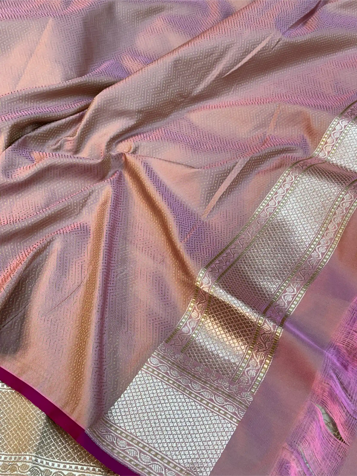 Mauve Pink Intricate Mashru Katan Silk Tanchoi Banarasi Saree