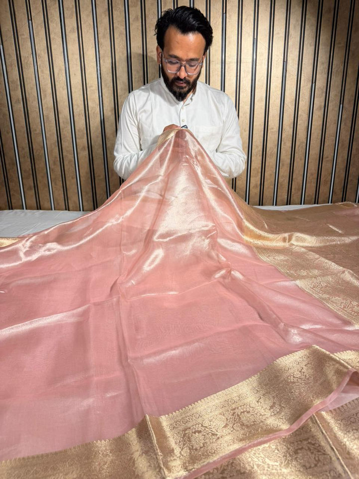 Mauve Pink Pure Tissue Silk Traditional Banarasi Saree
