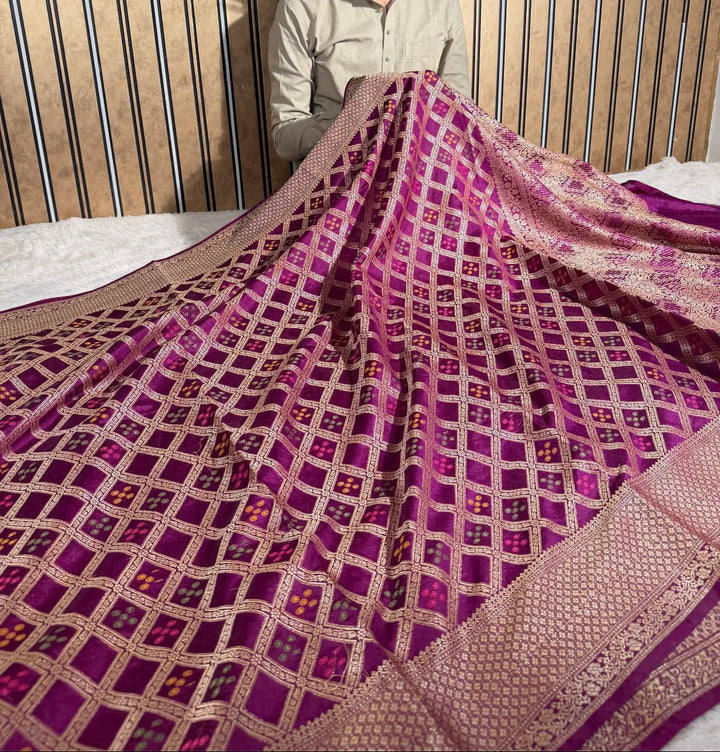 Mauve Pink Traditional Meenakari Georgette Banarasi saree