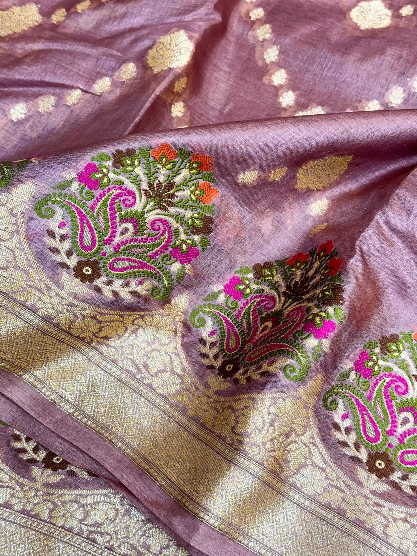 Mauve Shade Meenakari Pure Tussar Silk Saree