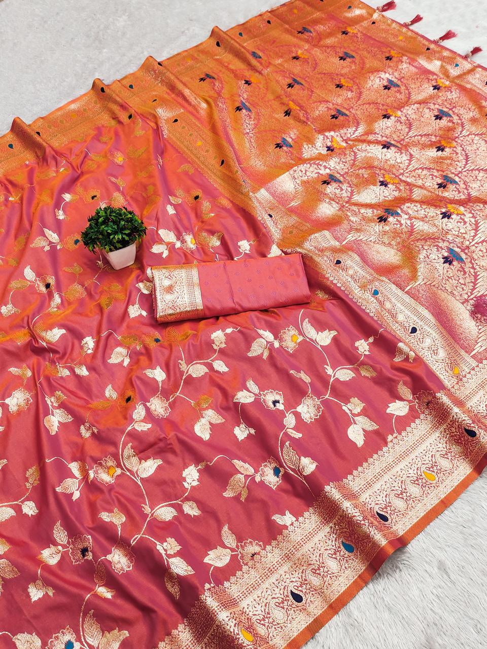 Premium Banarasi Katan Silk Saree with Rich Pallu and Blouse