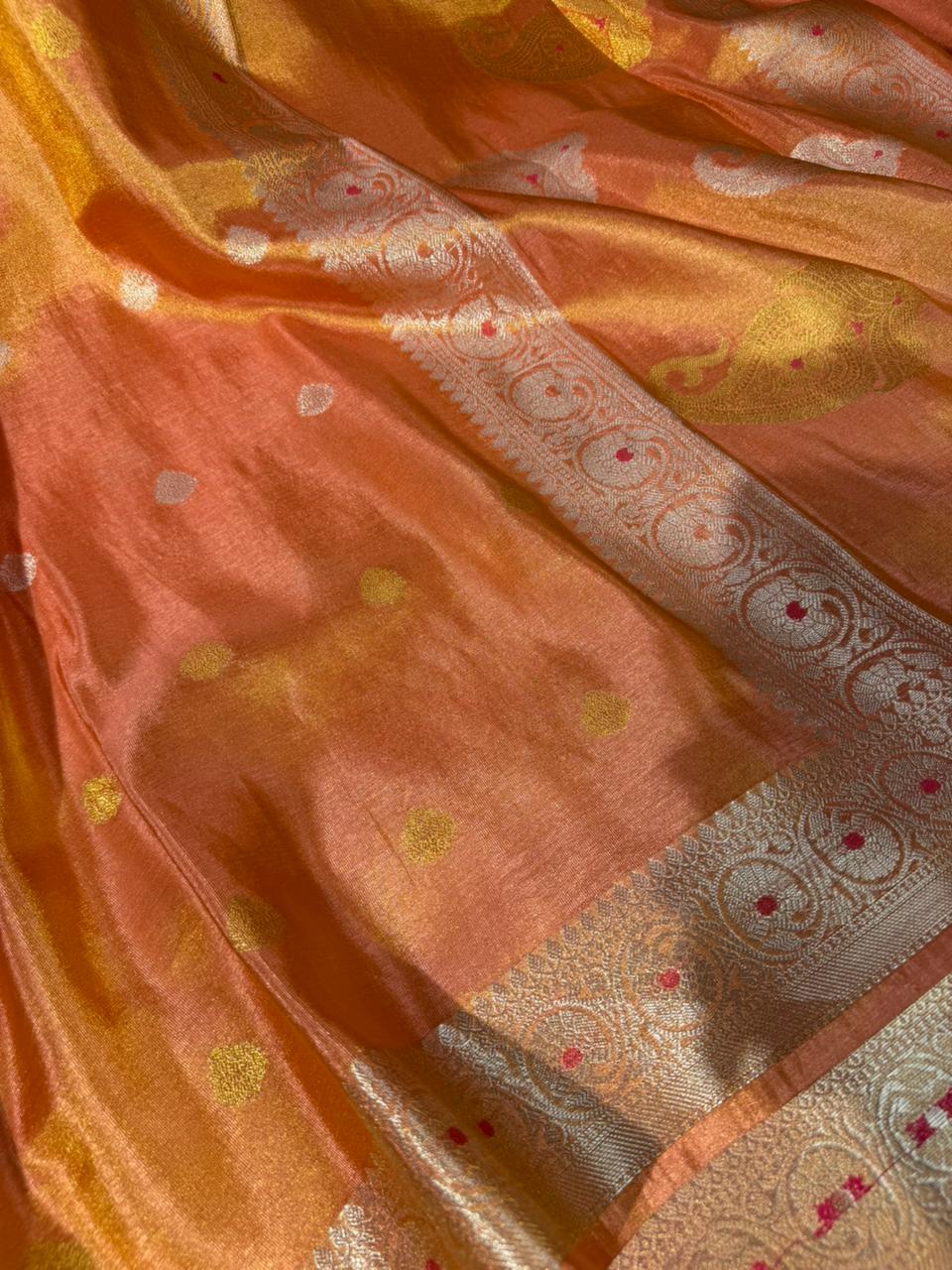 Mauve Peach Khaddi Buti Breathable Tissue Saree