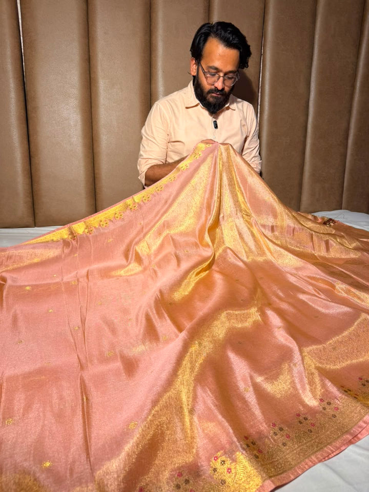 Mauve Pink Breathable Soft Tissue Silk Banarasi Saree
