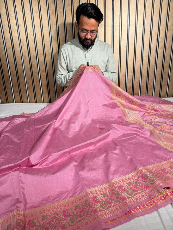 Mauve pink traditional Meenakari Georgette Banarasi saree