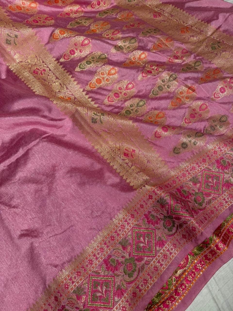 Mauve pink traditional Meenakari Georgette Banarasi saree