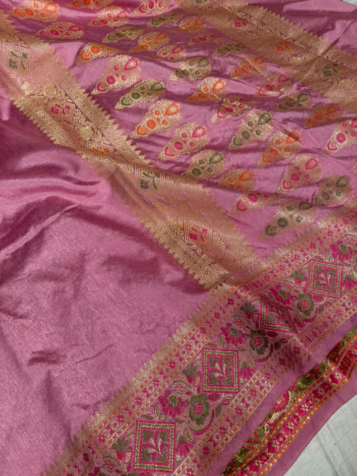 Mauve pink traditional Meenakari Georgette Banarasi saree