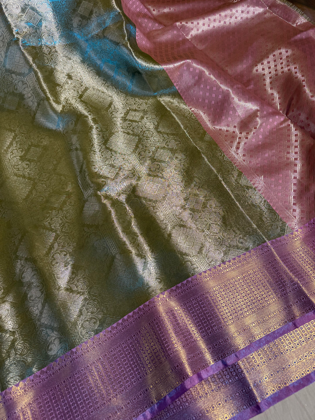 Mehandi Green Glass Tissue Silk Banarasi Saree