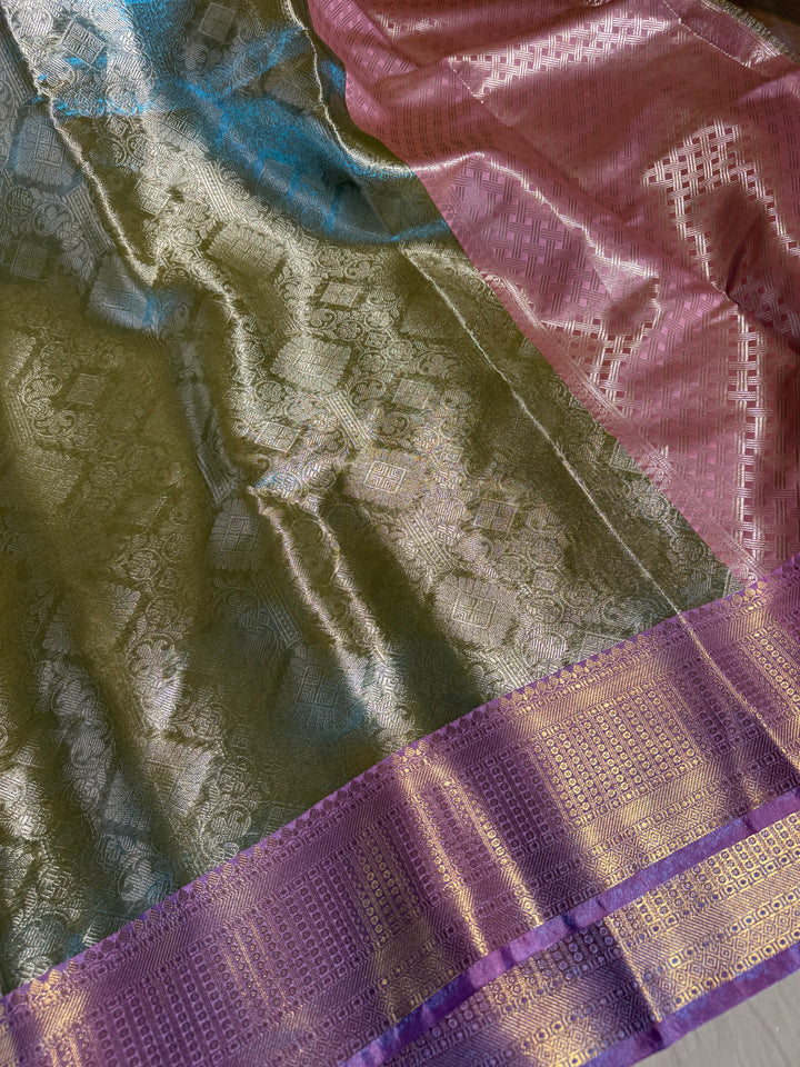 Mehandi Green Glass Tissue Silk Banarasi Saree