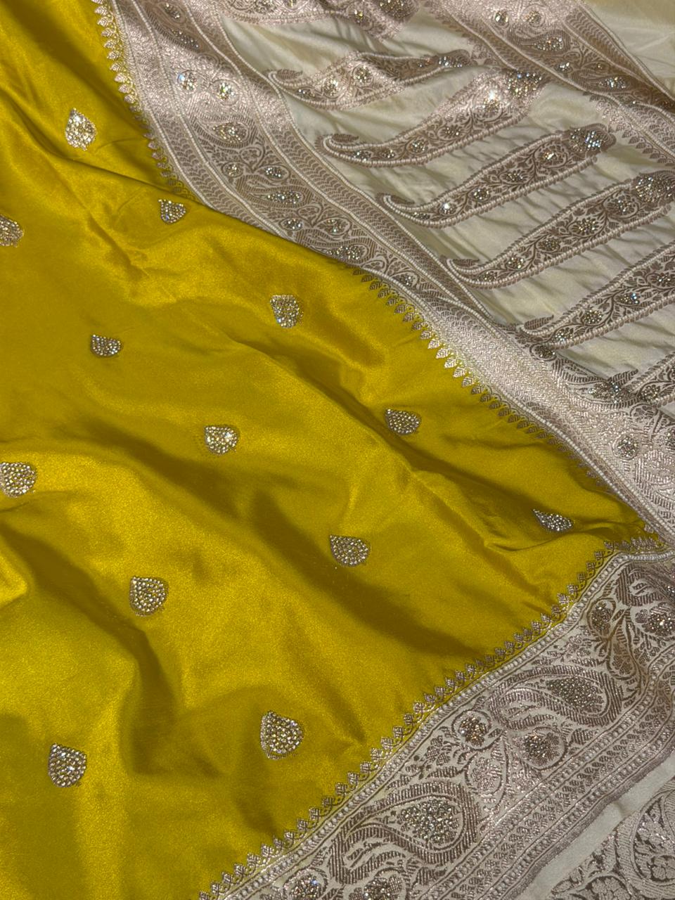 Mehendi Green Mashru Katan Premium Handwork Saree