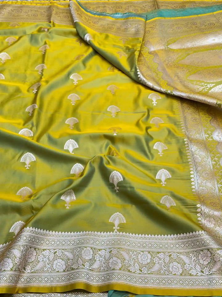 Mehendi Green Zari Buta Weave Mashru Silk Saree