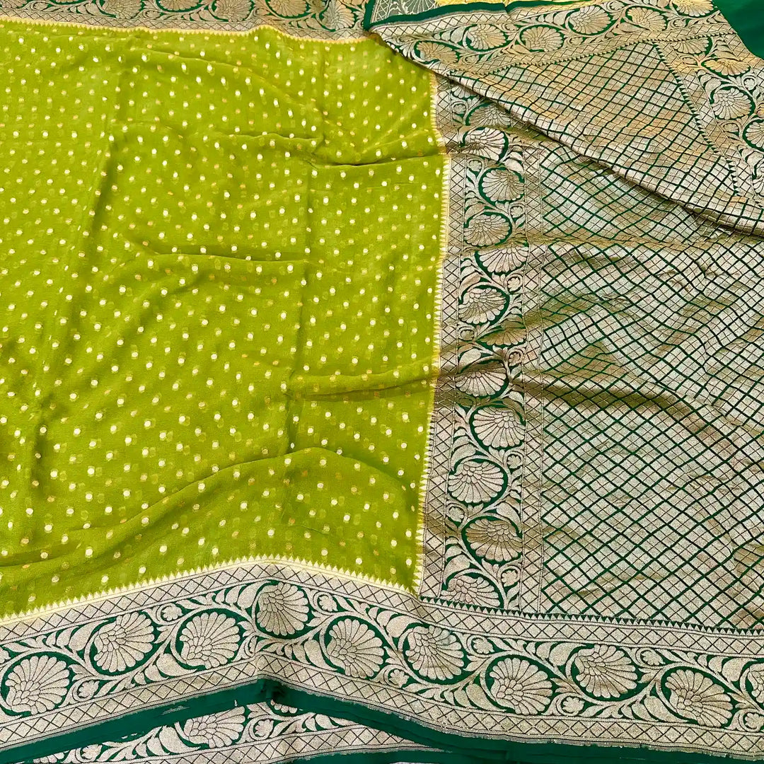 Mehendi Green Buti Khaddi Georgette Banarasi Saree