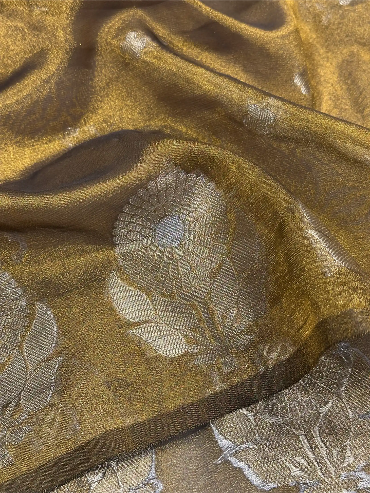 Mehendi Green Kora Tissue Silk Dhoop Chaun Weave Contemporary Banarasi Saree