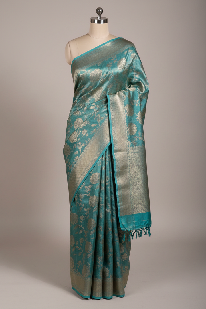 Metallic Green Breathable Tissue Silk Banarasi Saree