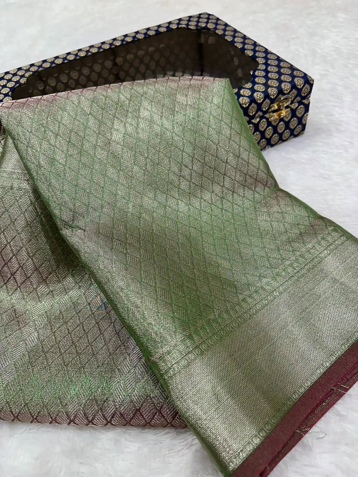 Metallic Green brocade tissue silk Banarasi saree