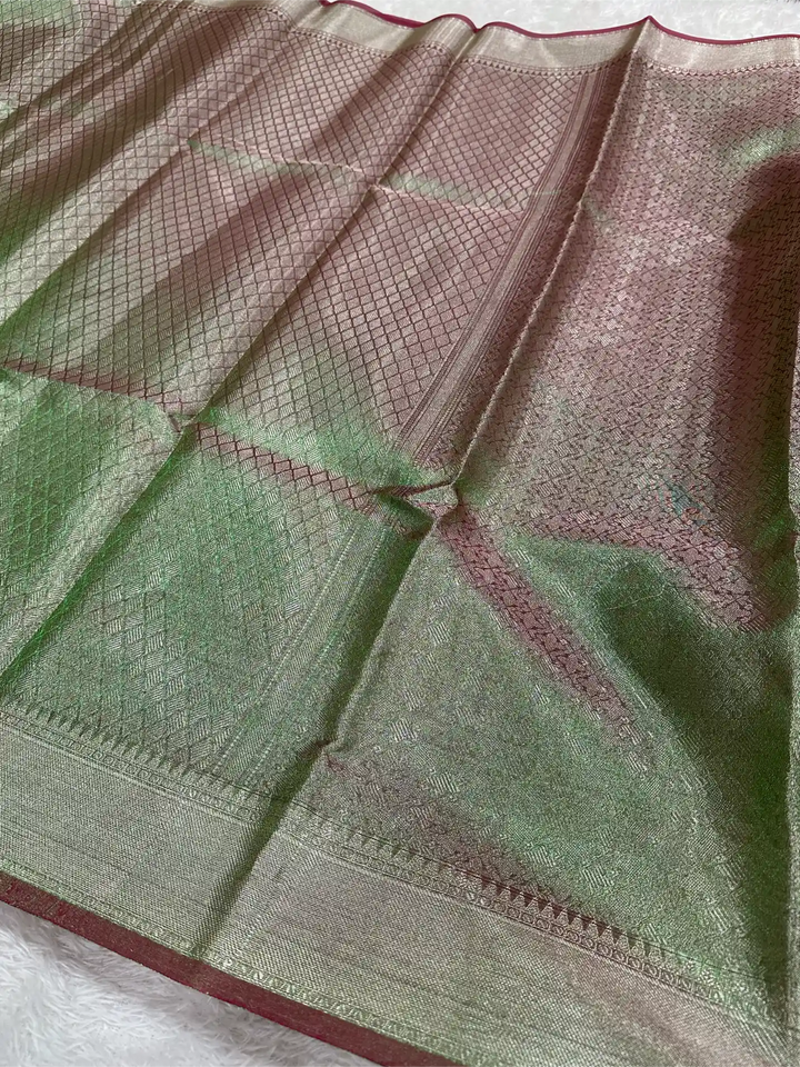 Metallic Green brocade tissue silk Banarasi saree